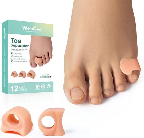 Welnove Toe Separator for Overlapping Toes - Toe Spacers for Bunions - Toe Corrector for Hammer Toes, Realign Crooked Toes - Preventing Rubbing Relieve Pressure -(3 Size, 6 Pack, Beige) in Saudi Arabia