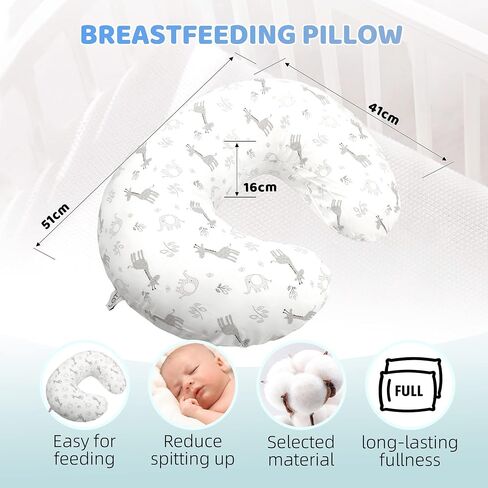 LAT Nursing Pillow and Positioner,Best for Mom Breastfeeding Pillow,100% Cotton Soft Fits Snug On Infant (Giraffe & Elephant) in Kuwait