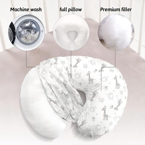 LAT Nursing Pillow and Positioner,Best for Mom Breastfeeding Pillow,100% Cotton Soft Fits Snug On Infant (Giraffe & Elephant) in Kuwait