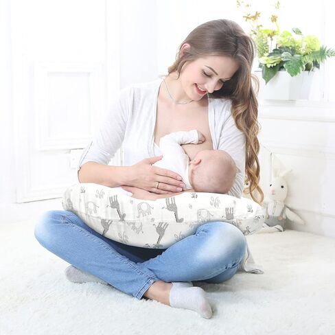 LAT Nursing Pillow and Positioner,Best for Mom Breastfeeding Pillow,100% Cotton Soft Fits Snug On Infant (Giraffe & Elephant) in Kuwait