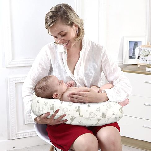 LAT Nursing Pillow and Positioner,Best for Mom Breastfeeding Pillow,100% Cotton Soft Fits Snug On Infant (Giraffe & Elephant) in Kuwait