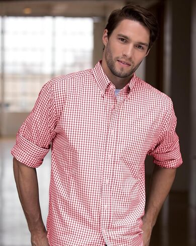 Vantage Apparel Men's Collegiate Easy-Care Long Sleeve Gingham Check Button Down Shirt, Wake Forest Demon Deacons, Black, X-Large in Saudi Arabia