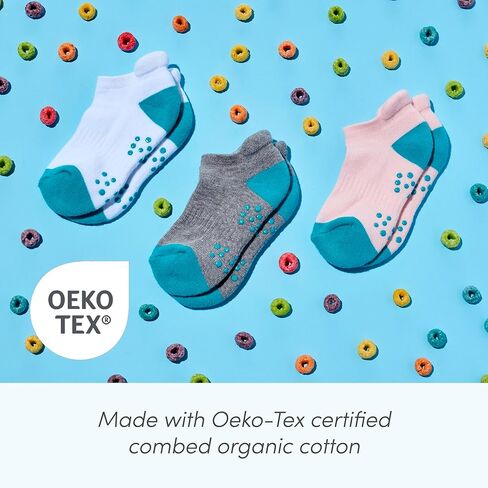 Ten Little First Walker Kids’ Shoes & Ankle Socks Bundle for Baby & Toddler Boys & Girls, Rose Pink Shoe Size 3.5, Ankle Socks with Non-Skid Grips 5 Pk in Kuwait