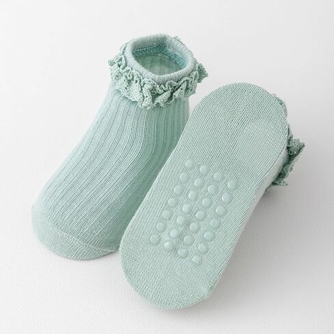 4 Pairs Toddlers Socks with Non-slip Grip Newborn Baby Socks Cute Frilly Ruffle Ankle Baby Girl Socks in Kuwait