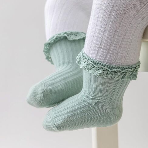 4 Pairs Toddlers Socks with Non-slip Grip Newborn Baby Socks Cute Frilly Ruffle Ankle Baby Girl Socks in Kuwait