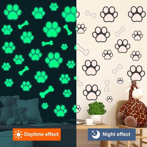 Dog Paw Print Stickers Glow in The Dark Wall Decals Pup Dog Room Decor Stickers Vinyl Dog Paw Bone Wall Decals Removable Animal Footprint Decal for Kids Boys Girls Bedroom Nursery Floor Ceiling Decor in Saudi Arabia