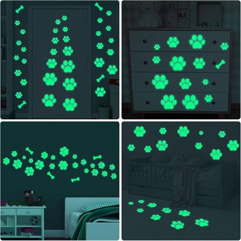 Dog Paw Print Stickers Glow in The Dark Wall Decals Pup Dog Room Decor Stickers Vinyl Dog Paw Bone Wall Decals Removable Animal Footprint Decal for Kids Boys Girls Bedroom Nursery Floor Ceiling Decor in Saudi Arabia
