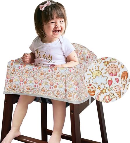 Dual-Belt Baby High Chair Cover, Upgrade Version, for Wooden or Restaurant High Chair, Sturdy and Robust Material, Waterproof Washable Stain and Slip Resistant, Gray Rainbow in Saudi Arabia