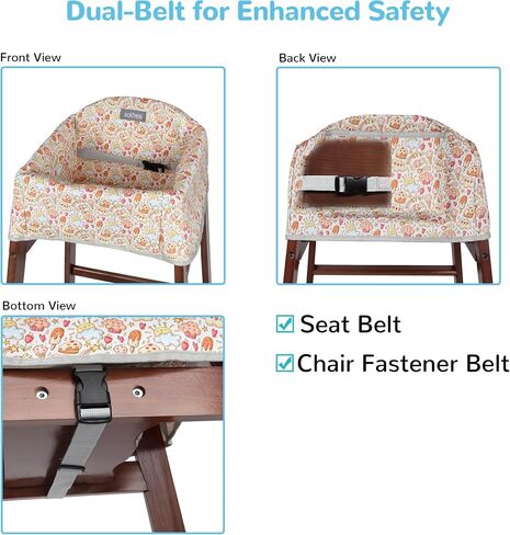 Dual-Belt Baby High Chair Cover, Upgrade Version, for Wooden or Restaurant High Chair, Sturdy and Robust Material, Waterproof Washable Stain and Slip Resistant, Gray Rainbow in Saudi Arabia