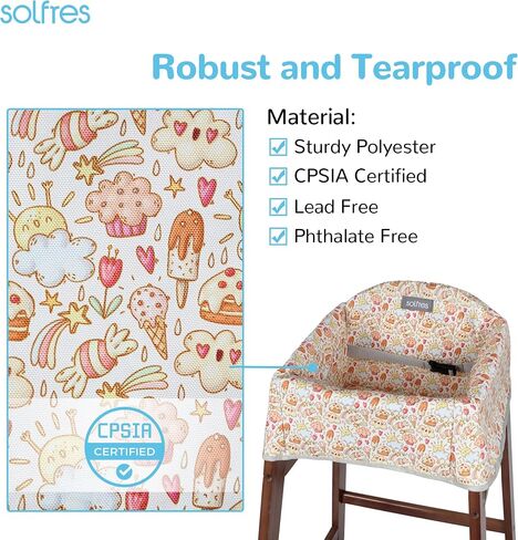 Dual-Belt Baby High Chair Cover, Upgrade Version, for Wooden or Restaurant High Chair, Sturdy and Robust Material, Waterproof Washable Stain and Slip Resistant, Gray Rainbow in Saudi Arabia