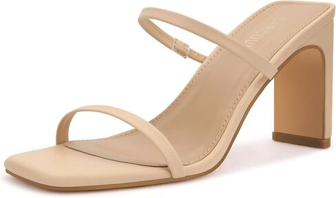 Carcuume Women's Square Toe Two Strap Open Toe Block Heels Sandals Slip On Shoes in Saudi Arabia