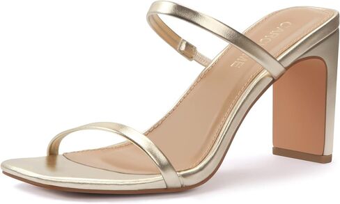 Carcuume Women's Square Toe Two Strap Open Toe Block Heels Sandals Slip On Shoes in Saudi Arabia