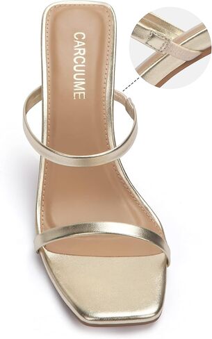Carcuume Women's Square Toe Two Strap Open Toe Block Heels Sandals Slip On Shoes in Saudi Arabia