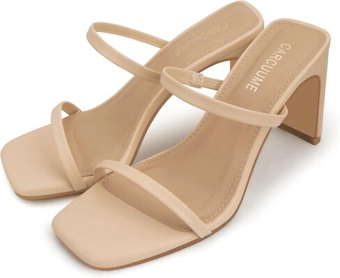 Carcuume Women's Square Toe Two Strap Open Toe Block Heels Sandals Slip On Shoes in Saudi Arabia