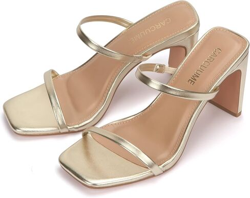 Carcuume Women's Square Toe Two Strap Open Toe Block Heels Sandals Slip On Shoes in Saudi Arabia