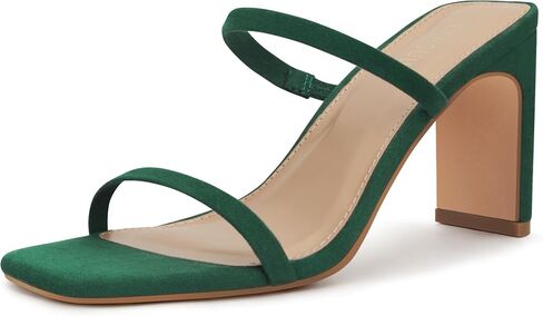 Carcuume Women's Square Toe Two Strap Open Toe Block Heels Sandals Slip On Shoes in Saudi Arabia
