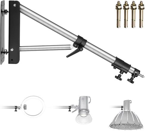 Neewer Wall Mounting Triangle Boom Arm for Photography Strobe Light, Monolight, Softbox, Umbrella, Reflector and Ring Light, Support 180 Degree Rotation, Max Length 4 Feet/125cm (Silver) in Saudi Arabia