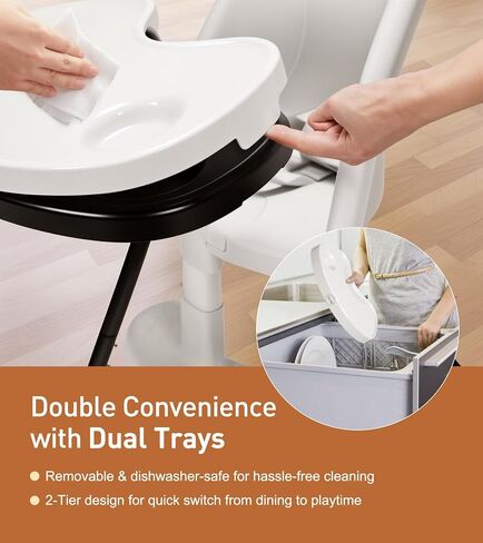 HAN-MM Foldable High Chair, One Click fold,Save Space, Detachable Double Tray, Infant Chair, Car Traveling, 3 in 1 Convertible, 3-Point Harness, Adjustable Footrest, Non-Slip Feet, Adjustable Legs in Saudi Arabia