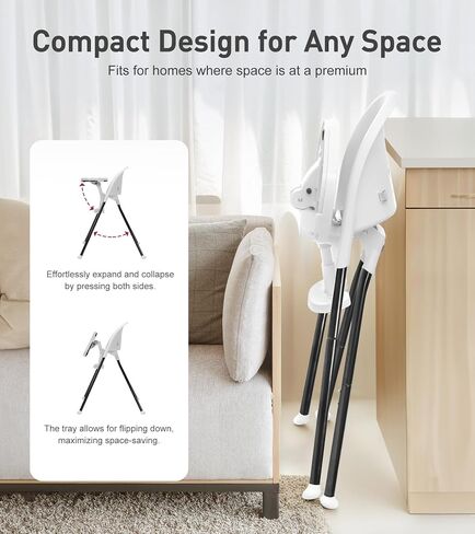 HAN-MM Foldable High Chair, One Click fold,Save Space, Detachable Double Tray, Infant Chair, Car Traveling, 3 in 1 Convertible, 3-Point Harness, Adjustable Footrest, Non-Slip Feet, Adjustable Legs in Saudi Arabia