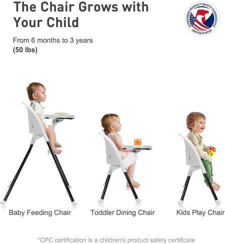 HAN-MM Foldable High Chair, One Click fold,Save Space, Detachable Double Tray, Infant Chair, Car Traveling, 3 in 1 Convertible, 3-Point Harness, Adjustable Footrest, Non-Slip Feet, Adjustable Legs in Saudi Arabia