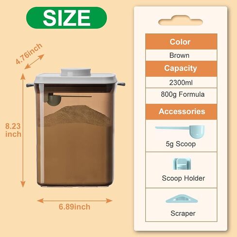 Ankou One-Push Formula Container, 2300ml Formula Dispenser with Scoop and Scraper, Milk Powder Container with Lids, BPA-Free Airtight Food Storage Container 1000g Large Capacity,Dark Brown, Rectangle in Saudi Arabia