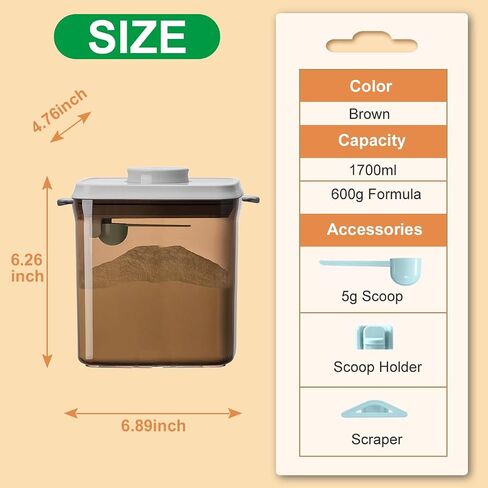 Ankou One-Push Formula Container, 2300ml Formula Dispenser with Scoop and Scraper, Milk Powder Container with Lids, BPA-Free Airtight Food Storage Container 1000g Large Capacity,Dark Brown, Rectangle in Saudi Arabia