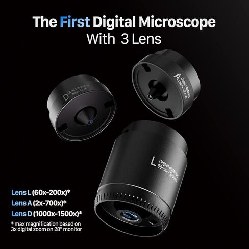 TOMLOV DM602 مجهر رقمي HDMI مع 3 عدسات 2000X، مجهر لحام 10.1 بوصة لإصلاح الإلكترونيات، مجهر كامل للعملات المعدنية، مجهر فيديو 2K للبالغين، مجهر بيولوجي، 64 جيجابايت in Kuwait