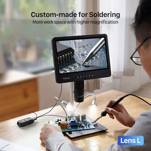TOMLOV DM602 مجهر رقمي HDMI مع 3 عدسات 2000X، مجهر لحام 10.1 بوصة لإصلاح الإلكترونيات، مجهر كامل للعملات المعدنية، مجهر فيديو 2K للبالغين، مجهر بيولوجي، 64 جيجابايت in Kuwait