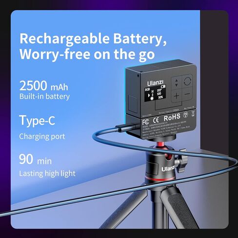 ULANZI VL49 Pro RGB Video Light, Mini Rechargeable LED Camera 360° Full Color Portable,2500-9000K Dimmable LED Panel Lamp w LCD Display,Photography Lighting Support Magnetic Attraction in Kuwait