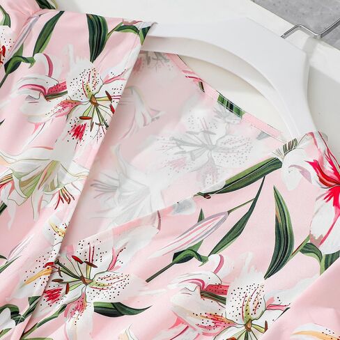 Pink V Neck Ruffle Short-Sleeve Splicing Butterfly and Floral Print Dress for Mommy and Me in Saudi Arabia