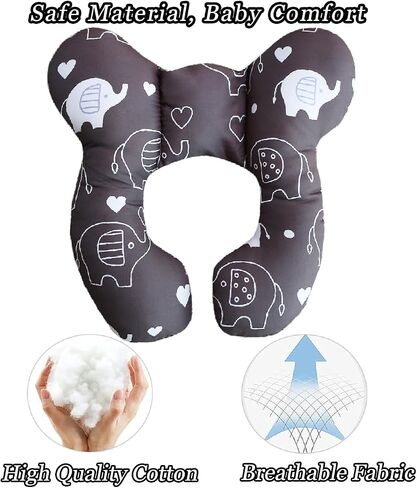 U-Shaped Baby Travel Pillow for Car Seat,Pushchair, Stroller,Soft Neck Support, Ideal for Babies 1-4 Years -Comfortable Baby Car Seat Head Support (Black Elephant) in Saudi Arabia