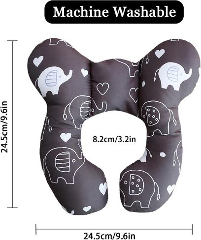 U-Shaped Baby Travel Pillow for Car Seat,Pushchair, Stroller,Soft Neck Support, Ideal for Babies 1-4 Years -Comfortable Baby Car Seat Head Support (Black Elephant) in Saudi Arabia