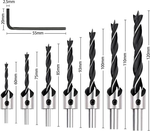 Countersink Drill Bits Set, 7-Pack High Carbon Steel Countersink Drill Bits for Wood, Woodworking Carpentry Reamer with 1 Free Hex Key Wrench in Saudi Arabia