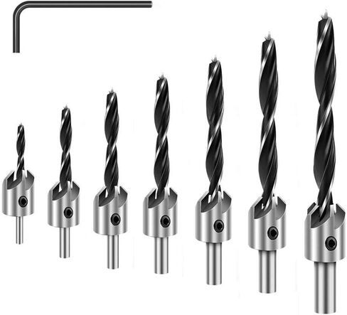 Countersink Drill Bits Set, 7-Pack High Carbon Steel Countersink Drill Bits for Wood, Woodworking Carpentry Reamer with 1 Free Hex Key Wrench in Saudi Arabia