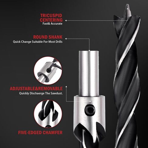 Countersink Drill Bits Set, 7-Pack High Carbon Steel Countersink Drill Bits for Wood, Woodworking Carpentry Reamer with 1 Free Hex Key Wrench in Saudi Arabia