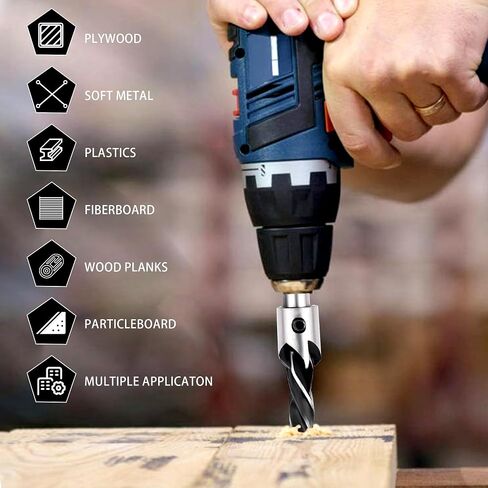 Countersink Drill Bits Set, 7-Pack High Carbon Steel Countersink Drill Bits for Wood, Woodworking Carpentry Reamer with 1 Free Hex Key Wrench in Saudi Arabia