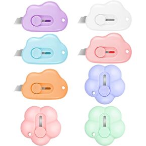 8 Pieces Mini Utility Knives Cloud and Flower Shaped Box Cutter Retractable Letter Opener Paper Envelope Cutter Carton Portable Cutter with Hole for Office and Home Use (Cloud, Flower)