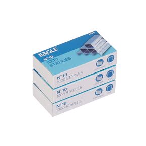 Eagle No.10 Mini Premium Staples for #10 Staplers, 1000 pcs Per Box, Pack of 3 Boxes, 3000 pcs in Total, Silver