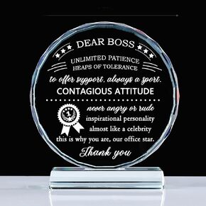 Movdyka Engraved Crystal Boss Going Away Gift for Women Men, Great Appreciation Gifts for Best Boss Lady Desk Decoration Paperweight Present for Boss Day Leaving Retirement Birthday Christmas