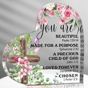 Gerrii Christian Gifts for Women Birthday Bible Gifts Inspirational Christian Acrylic Plaque Religious Spiritual Catholic Baptism Encouraging Decorative Sign for Mom Sister Coworker(Blossom)