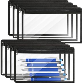 8 Pieces Clear Zipper Pouches Pencil Pouches PVC Makeup Pouch Envelopes Folder Storage Multi Purpose Pouch Document File Organization Bags, Office Supplies (Black Edging, 11.5 x 7 Inches)