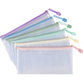 Tamaki 10 Pack Mesh Zipper Pouch Document Waterproof Zip File Bags Plastic Pencil Pouches A6 Size for Classroom Organization School Office Supplies(Colorful)