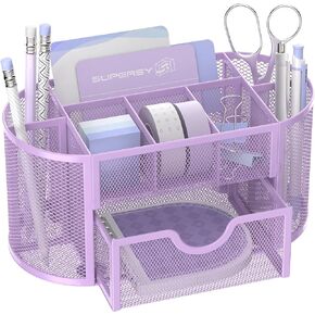 SUPEASY Mesh Desk Organizer, Desk Accessories & Workspace Organizers with Drawers, Pencil Holder for Desk with 9 Compartments for Office Supplies, 8.6 x 4.3 x 4.1 Inch, Black
