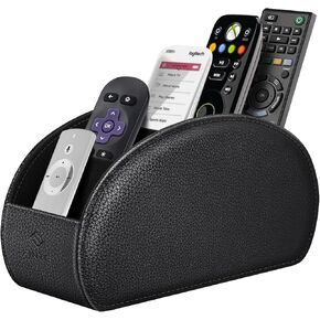 Fintie Remote Control Holder, 5 Compartments Vegan Leather TV Remoter Caddy Desktop Organizer Makeup Brush Holder Storage Fits TV Remotes, Media Controllers, Office Supplies(US Flag)