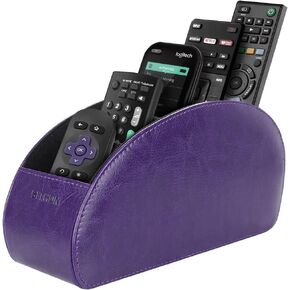 SITHON Remote Control Holder with 5 Compartments - PU Leather Remote Caddy Desktop Organizer Store TV, DVD, Blu-Ray, Media Player, Heater Controllers, Black