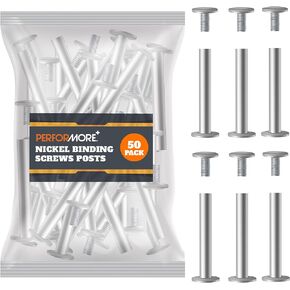 Performore 50 Pack of Chicago Screw Post Binding Screws, 30mm Nickel Plated Metal Screw Posts for Scrapbooking, Photo Albums, Binding Leather Repair