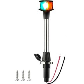 Bow Light LED Boat Navigation Lights Red and Green Bi-Color Light Pole Removable Plug in Base 12 Inches