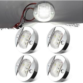 Partsam 4Pcs 3" Inch Round Chrome Marine Boat Lights Blue LED Transom Mount Stern Anchor Navigation Lights IP67 Waterproof, Boat LED Stern Lights, Night Fishing Lights,Deck Lights, 12V, Surface Mount