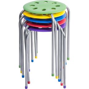 Pearington Plastic Classroom Furniture Stools for Kids, Multipurpose Stool Chairs, Flexible Seating, Stacking Stools, Stainless Steel Legs - Set of 5, Multi-Color in Saudi Arabia