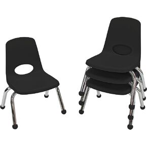 Factory Direct Partners 10378-BL 12" School Stack Chair, Stacking Student Seat with Chromed Steel Legs and Ball Glides for in-Home Learning or Classroom - Blue (4-Pack)